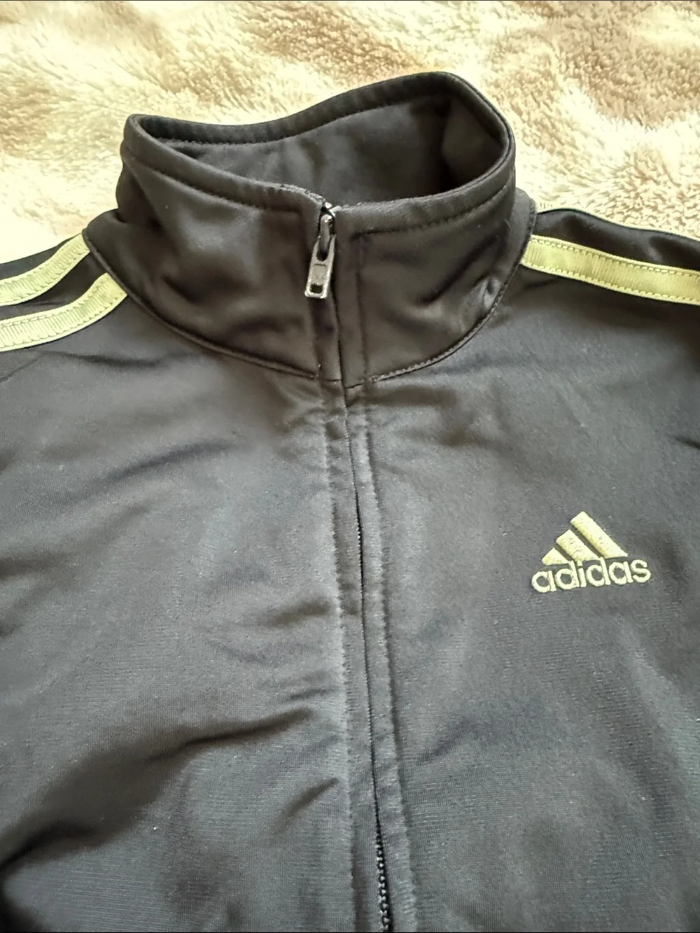 adidas Black Track Jacket and Pants with Pale Green Stripes